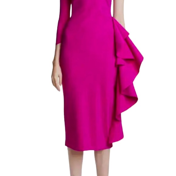 CHIARA BONI LA PETITE ROBE Sia One-Shoulder Ruffle Dress Magenta Pink Size 4 NWT - Picture 3 of 11